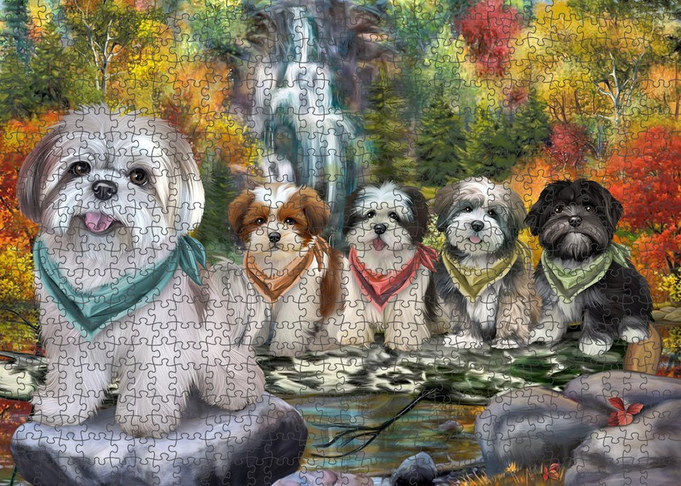 Scenic Waterfall Lhasa Apsos Dog Puzzle with Photo Tin PUZL52224