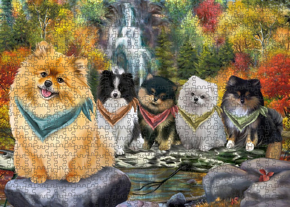 Scenic Waterfall Pomeranians Dog Puzzle with Photo Tin PUZL52296