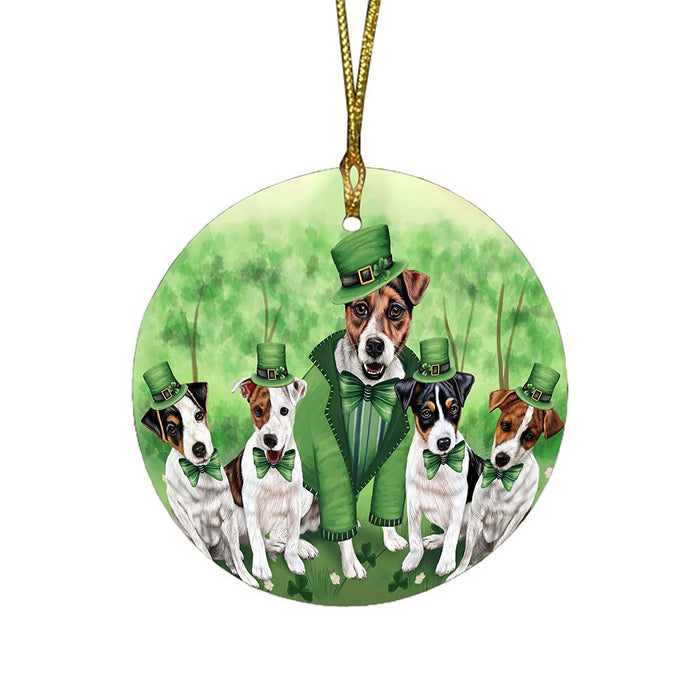 St. Patricks Day Irish Family Portrait Jack Russell Terriers Dog Round Christmas Ornament RFPOR48812