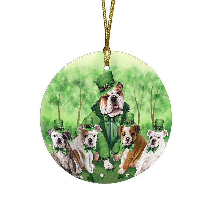 St. Patricks Day Irish Family Portrait Bulldogs Round Christmas Ornament RFPOR48741