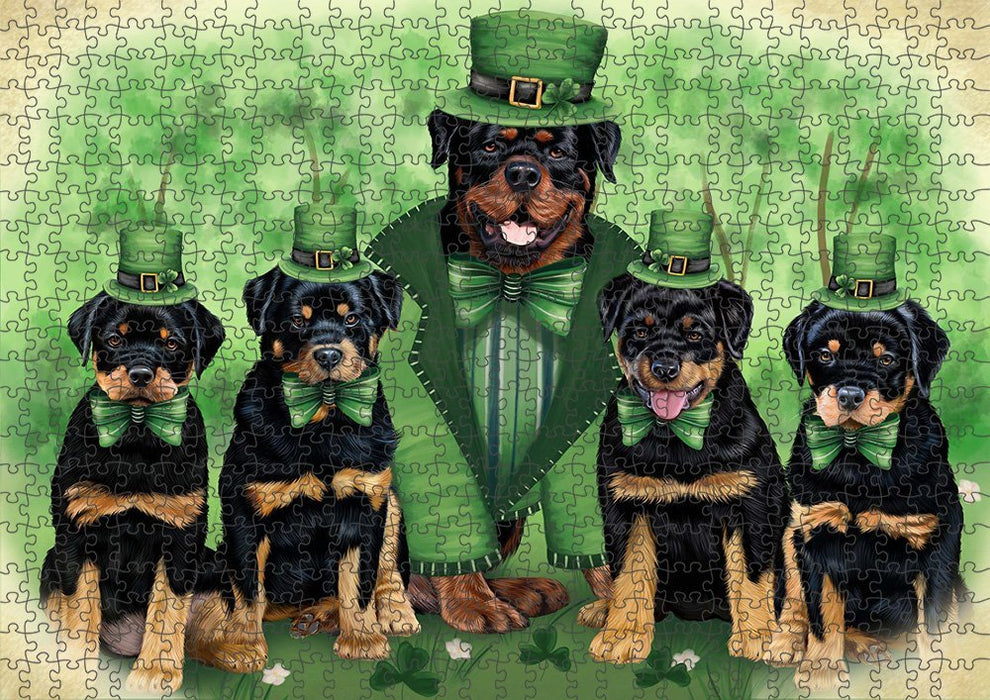 St. Patricks Day Irish Family Portrait Rottweilers Dog Puzzle with Photo Tin PUZL51819