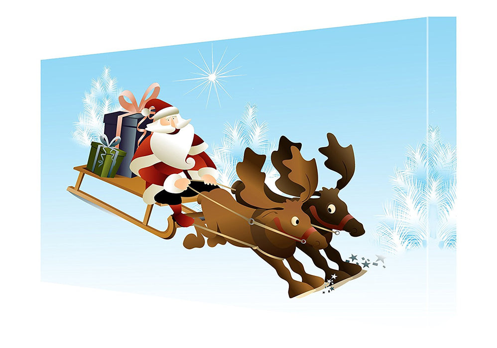 Sledding Santa and Reindeer Christmas Canvas 11 x 14