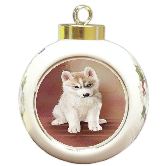 Siberian Husky Dog Round Ball Christmas Ornament