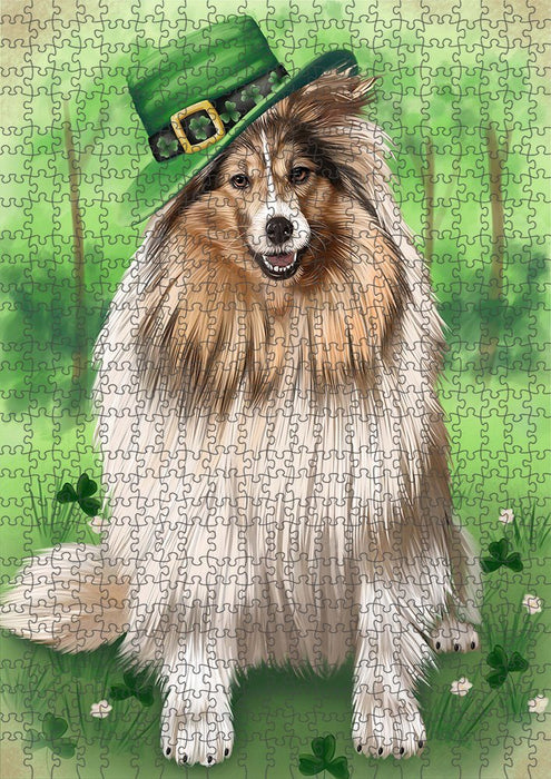 St. Patricks Day Irish Portrait Shetland Sheepdog Dog Puzzle with Photo Tin PUZL51885 (300 pc. 11" x 14")
