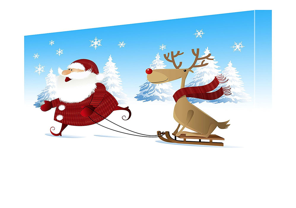 Sledding Santa and Reindeer Christmas Canvas 11 x 14