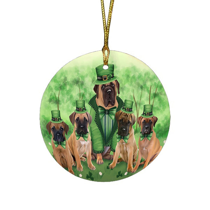 St. Patricks Day Irish Family Portrait Bullmastiffs Dog Round Christmas Ornament RFPOR48747