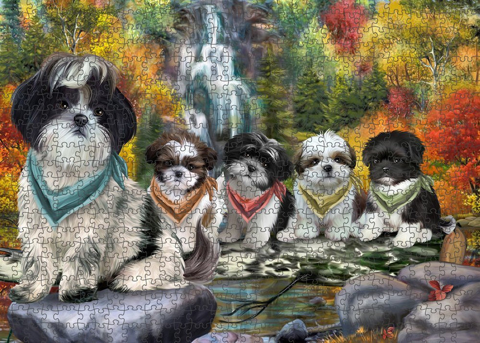 Scenic Waterfall Shih Tzus Dog Puzzle with Photo Tin PUZL52422