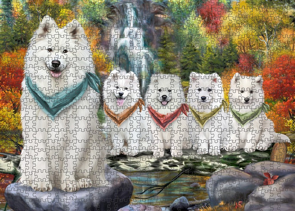 Scenic Waterfall Samoyeds Dog Puzzle with Photo Tin PUZL52350