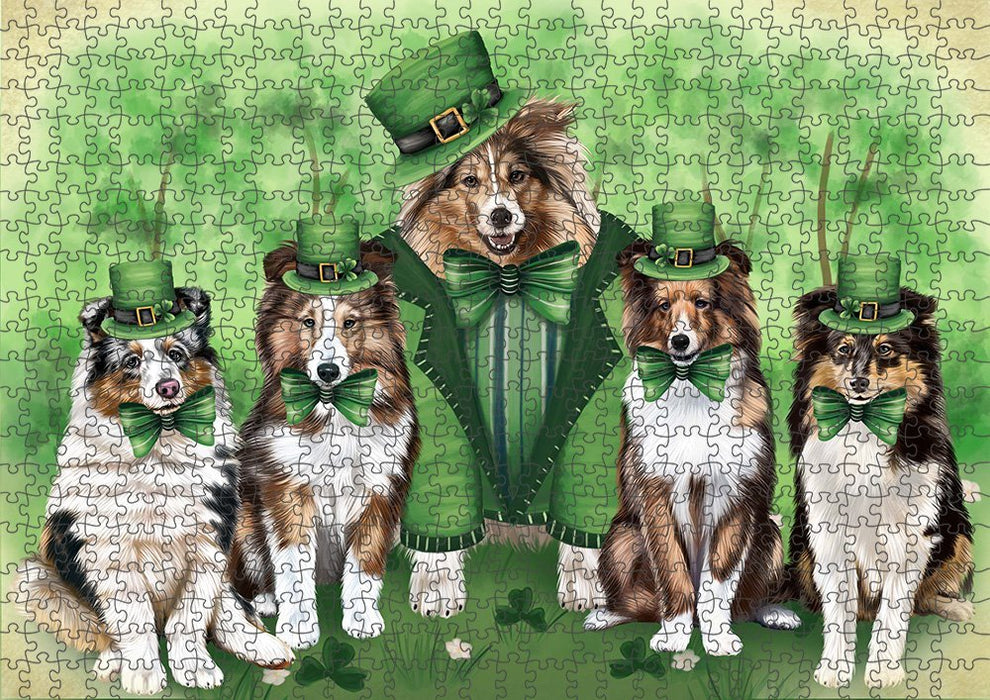 St. Patricks Day Irish Family Portrait Shetland Sheepdogs Dog Puzzle with Photo Tin PUZL51888 (300 pc. 11" x 14")