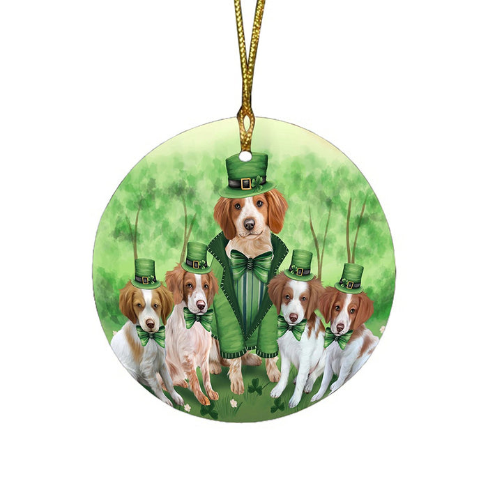 St. Patricks Day Irish Family Portrait Brittany Spaniels Dog Round Christmas Ornament RFPOR48734