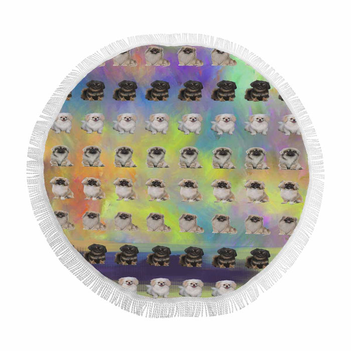 Pekingese Dogs  Round Beach Mat 59’’