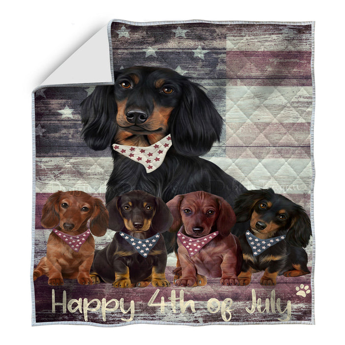 Rustic Americana 4th of July Dachshund Dogs Quilt Bed Coverlet Bedspread - Pets Comforter Unique One-side Animal Printing - Soft Lightweight Durable Washable Polyester Quilt AA12