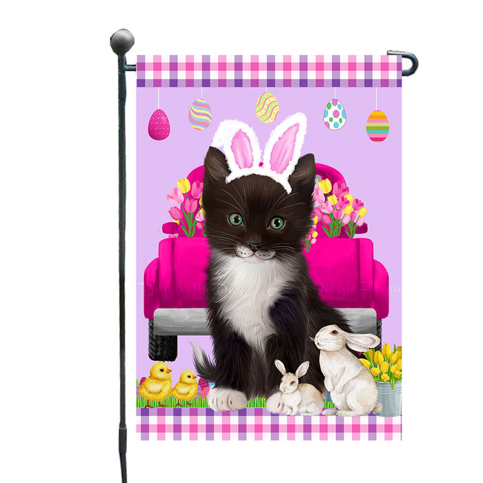 Easter Pink Truck Tuxedo Cats Garden Flags- Outdoor Double Sided Garden Yard Porch Lawn Spring Decorative Vertical Home Flags 12 1/2"w x 18"h