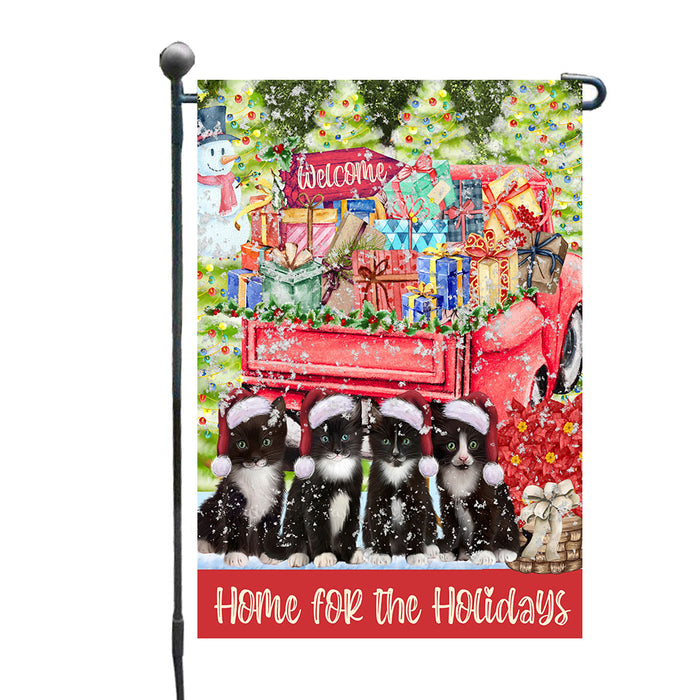 Red Truck Christmas Holiday Surprise Tuxedo Cats Garden Flags- Outdoor Double Sided Garden Yard Porch Lawn Spring Decorative Vertical Home Flags 12 1/2"w x 18"h AA11