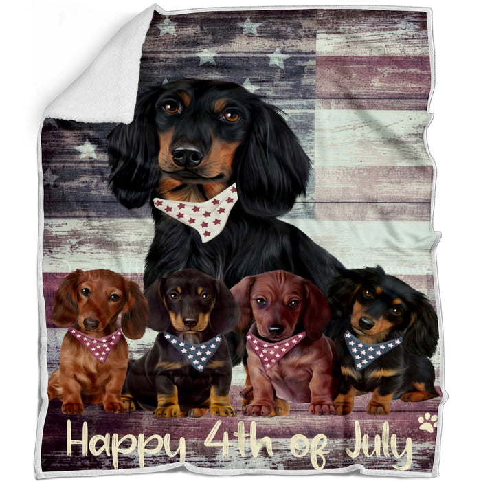 Rustic Americana 4th of July Dachshund Dogs Blanket - Lightweight Soft Cozy and Durable Bed Blanket - Animal Theme Fuzzy Blanket for Sofa Couch AA12