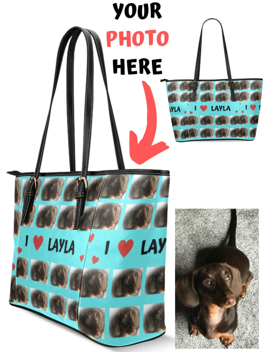 Custom Add Your Photo Here PET Dog Cat Photos on Euramerican Tote Bag Large
