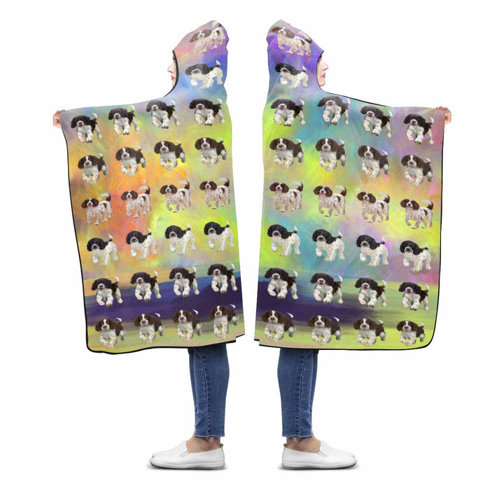 English Spring Spaniel Dogs  Hooded Blanket 80"x56"