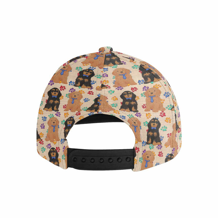 Women's All Over Rainbow Paw Print Cocker Spaniel Dog Snapback Hat Cap