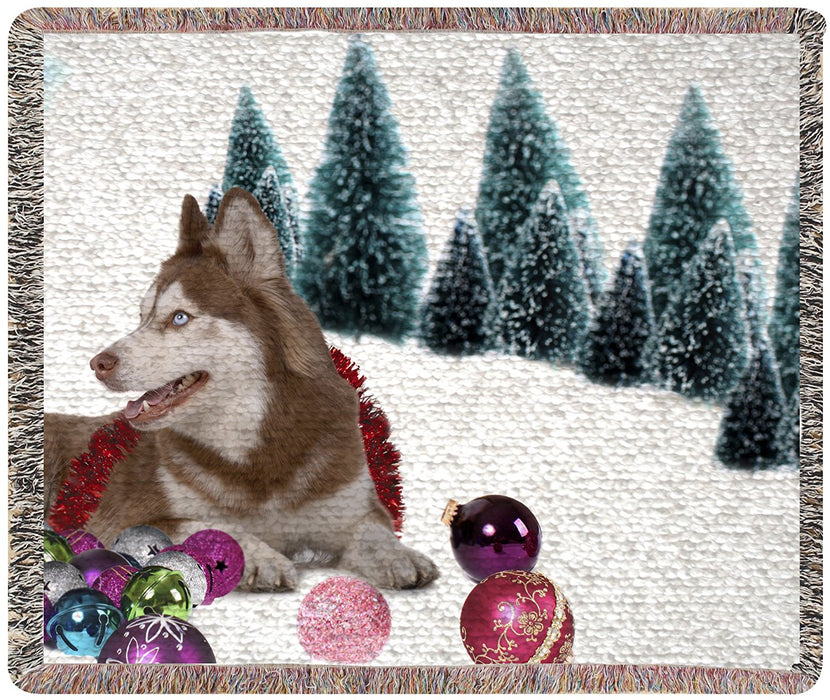 Siberian Husky Christmas Woven Throw Blanket 54 x 38