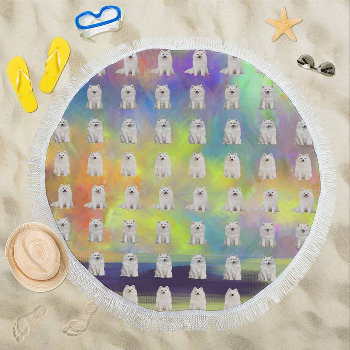 Samoyed Dogs  Round Beach Mat 59’’