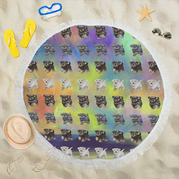 Miniature Schnauzer Dogs  Round Beach Mat 59’’