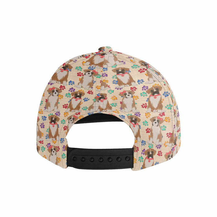Women's All Over Rainbow Paw Print Boxer Dog Snapback Hat Cap