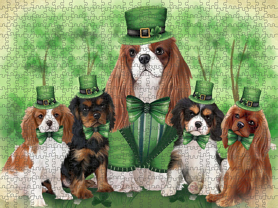 St. Patricks Day Irish Family Portrait Cavalier King Charles Spaniels Dog Puzzle with Photo Tin PUZL50475