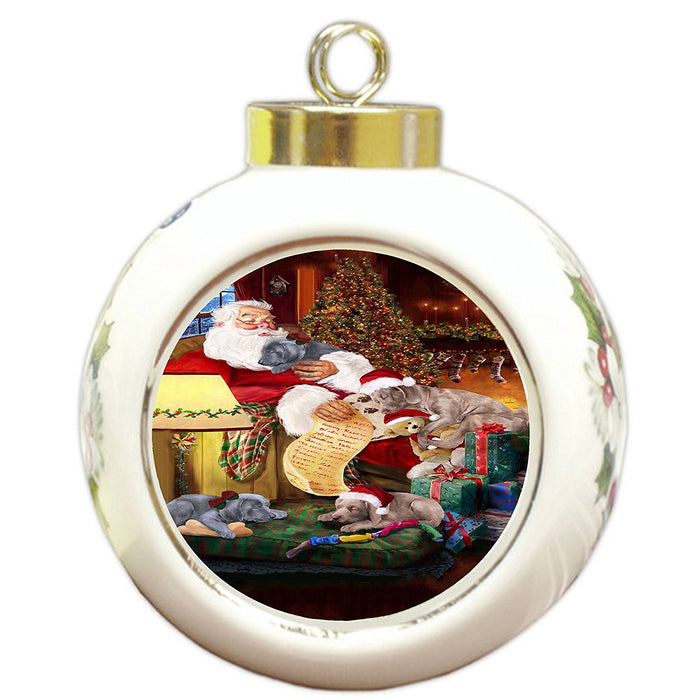Weimaraner Dog and Puppies Sleeping with Santa Round Ball Christmas Ornament
