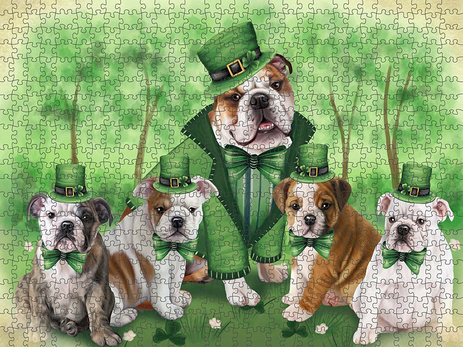 St. Patricks Day Irish Family Portrait Bulldogs Puzzle with Photo Tin PUZL50433