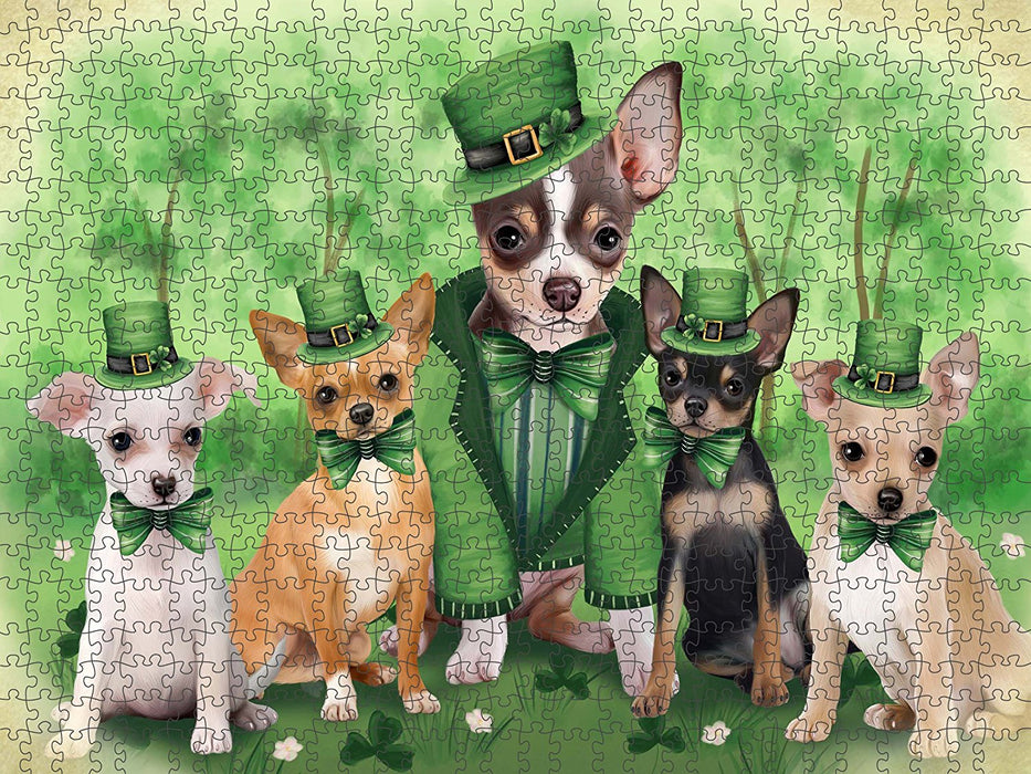 St. Patricks Day Irish Family Portrait Chihuahuas Dog Puzzle with Photo Tin PUZL50514