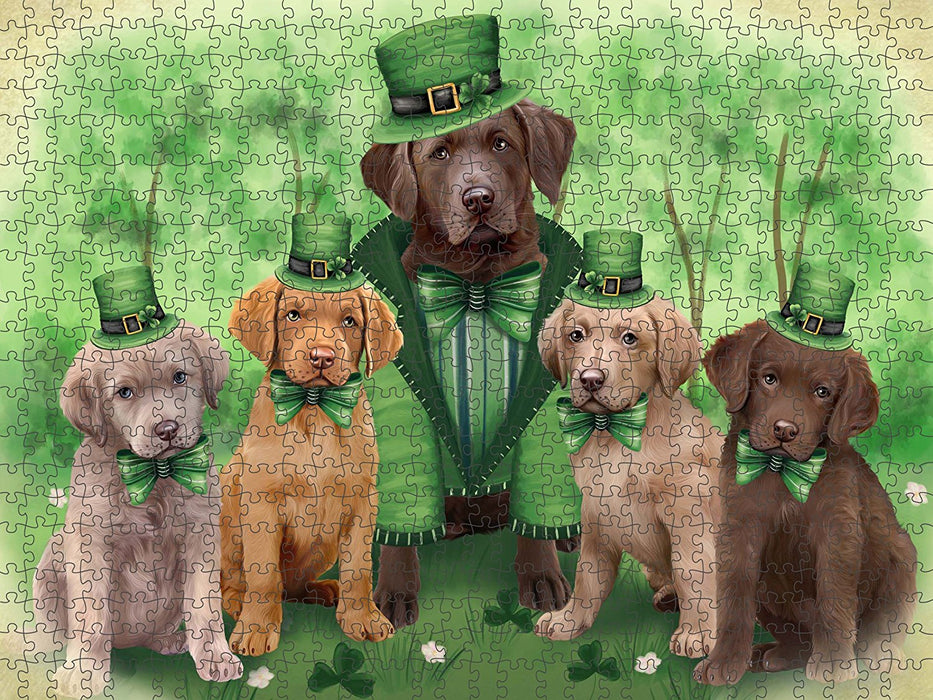 St. Patricks Day Irish Family Portrait Chesapeake Bay Retrievers Dog Puzzle with Photo Tin PUZL50493