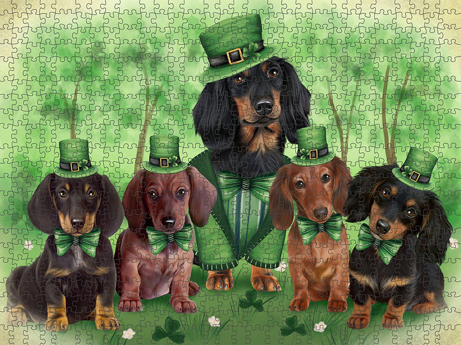 St. Patricks Day Irish Family Portrait Dachshund Dogs Puzzle with Photo PUZL48033