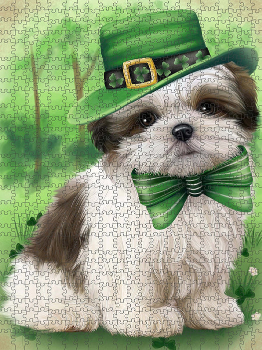 St. Patricks Day Irish Portrait Malti Tzu Dog Puzzle with Photo Tin PUZL50694