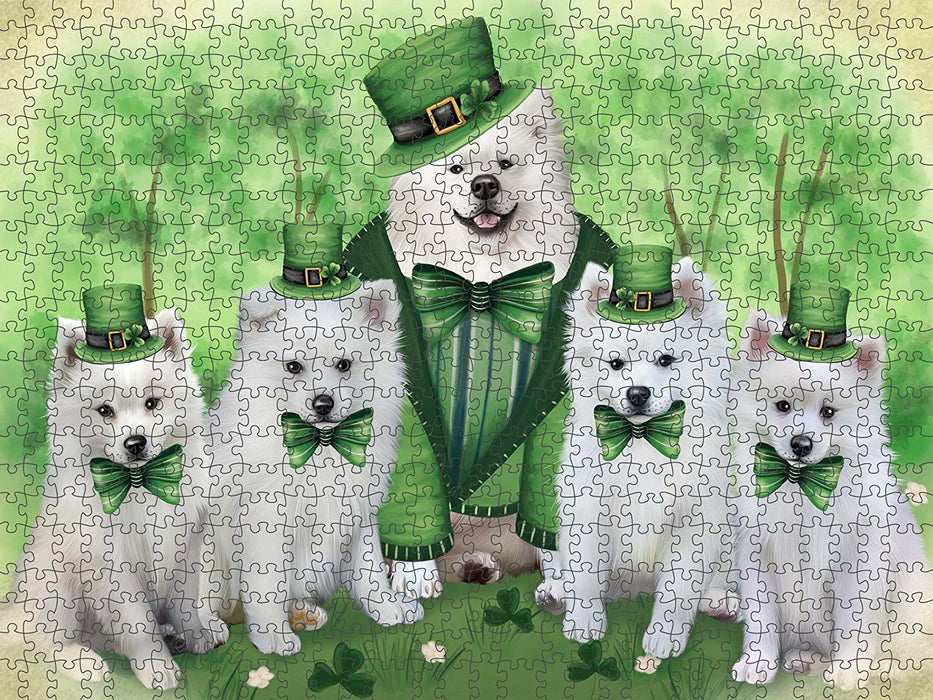 St. Patricks Day Irish Family Portrait American Eskimos Dog Puzzle with Photo Tin PUZL49206