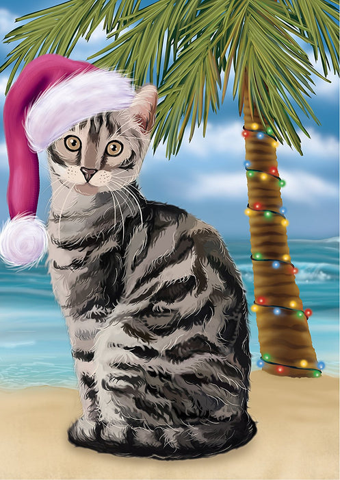 Summertime Happy Holidays Christmas Bengal Cat on Tropical Island Beach Puzzle with Photo Tin