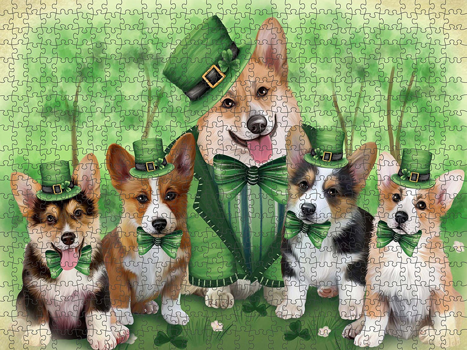 St. Patricks Day Irish Family Portrait Corgies Dog Puzzle with Photo Tin PUZL50544
