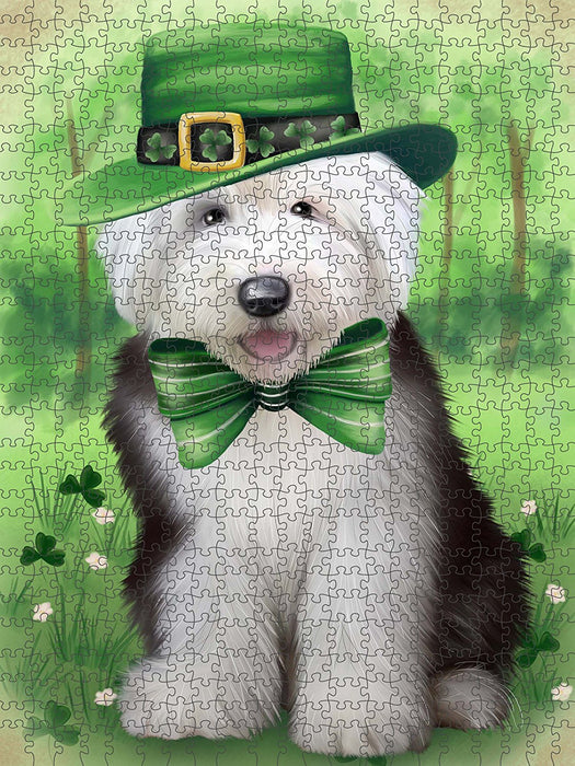 St. Patricks Day Irish Portrait Old English Sheepdog Puzzle with Photo Tin PUZL50706