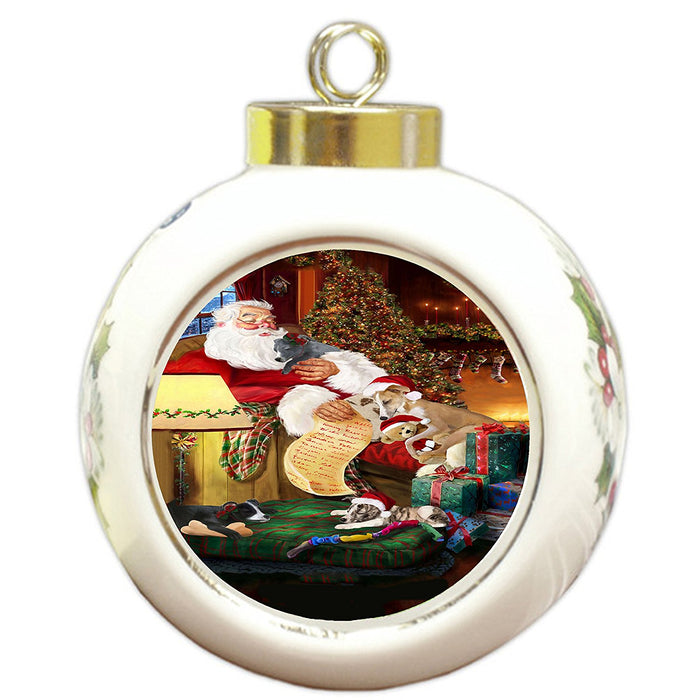 Whippet Dog and Puppies Sleeping with Santa Round Ball Christmas Ornament