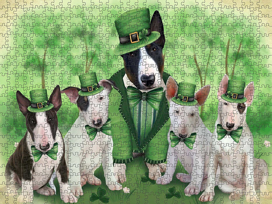 St. Patricks Day Irish Family Portrait Bull Terriers Dog Puzzle with Photo Tin PUZL50427