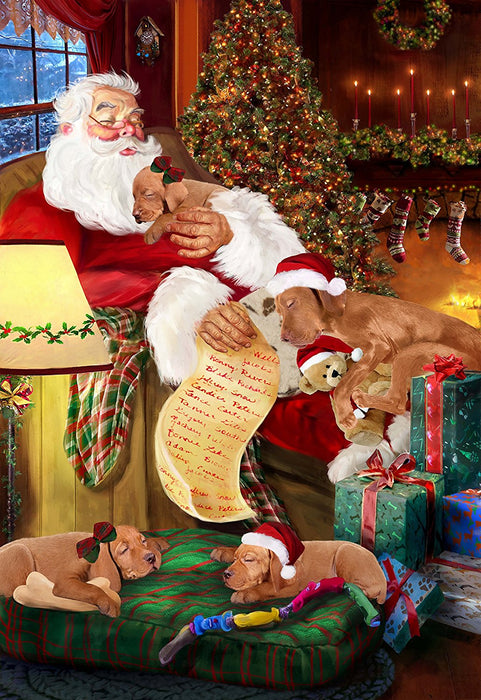Vizsla Dog and Puppies Sleeping with Santa Canvas Gallery Wrap 1.5" Inch