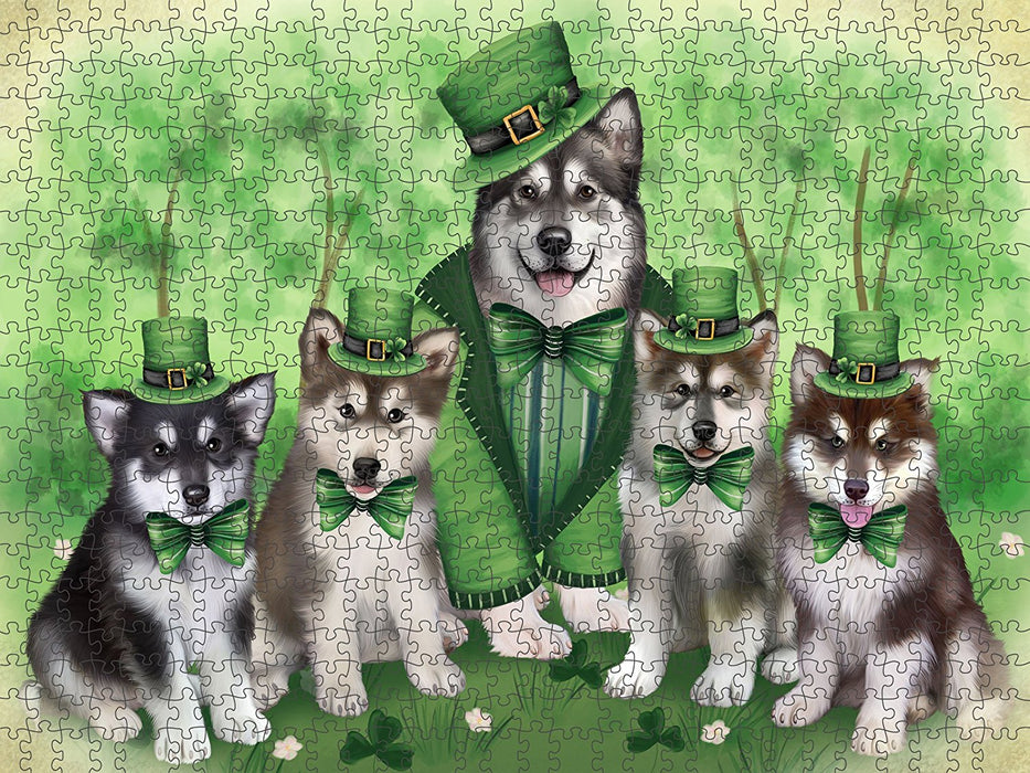 St. Patricks Day Irish Family Portrait Alaskan Malamute Dogs Puzzle with Photo PUZL48000