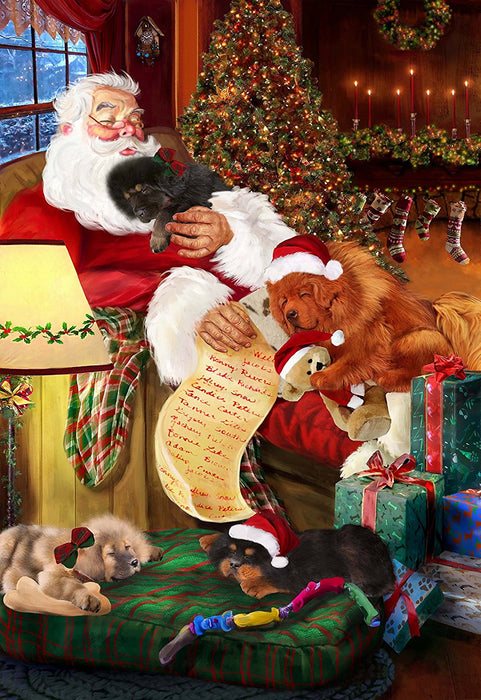 Tibetan Mastiff Dog and Puppies Sleeping with Santa Puzzle with Photo Tin
