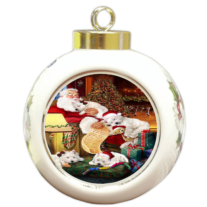 Westies Dog and Puppies Sleeping with Santa Round Ball Christmas Ornament