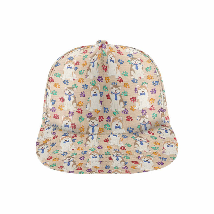 Women's All Over Rainbow Paw Print Akita Dog Snapback Hat Cap