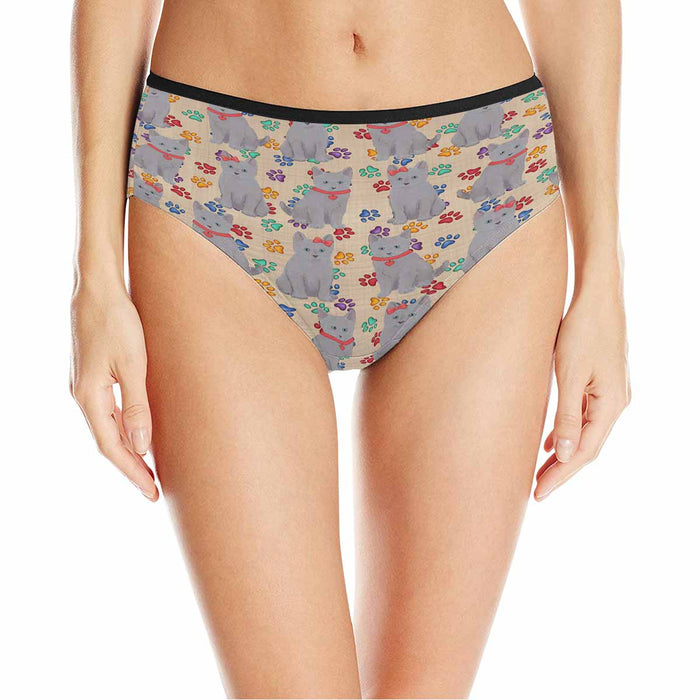 Russian Blue Cats Red  Women&#039;s High Waist Briefs (Model L26)