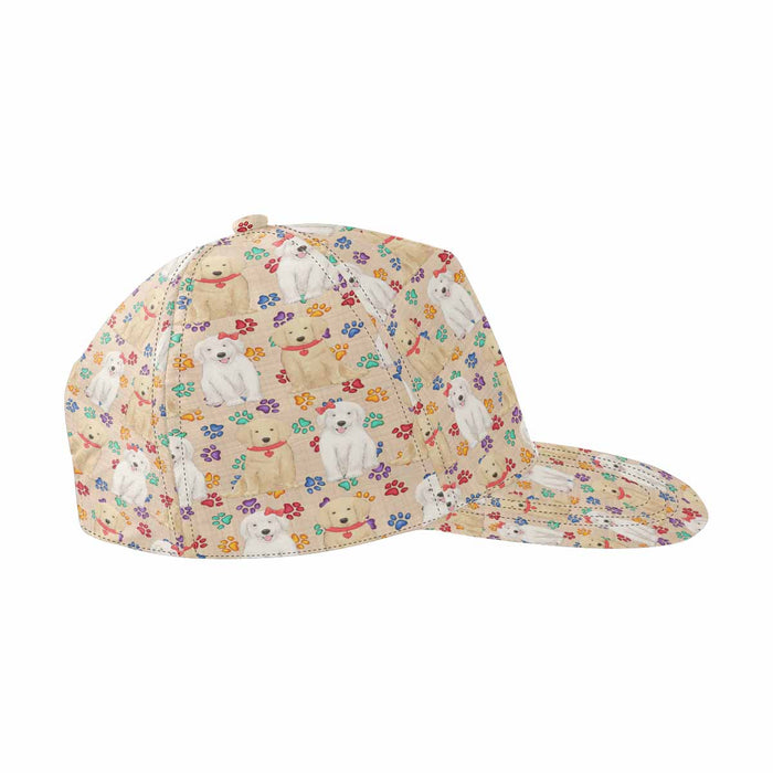 Women's All Over Rainbow Paw Print Golden Retriever Dog Snapback Hat Cap