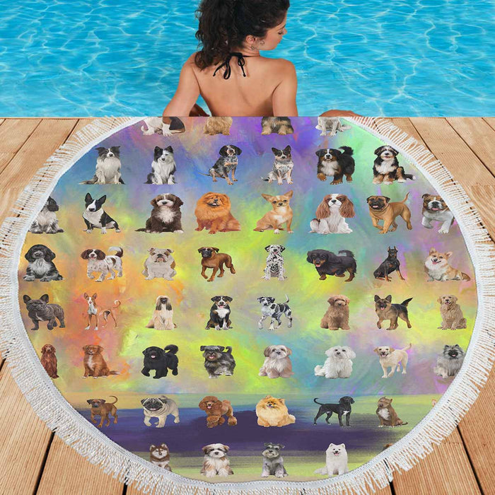 Multi Breed Dogs  Round Beach Mat 59’’
