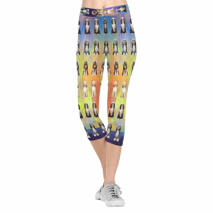 Tibetan Terrier Dogs  All-Over Low Rise Capri Leggings (Model L08)