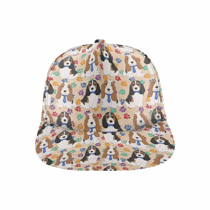 Women's All Over Rainbow Paw Print Basset Hound Dog Snapback Hat Cap