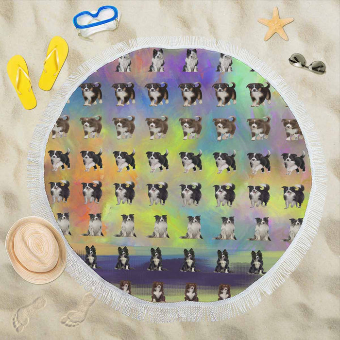 Border Collie Dogs  Round Beach Mat 59’’